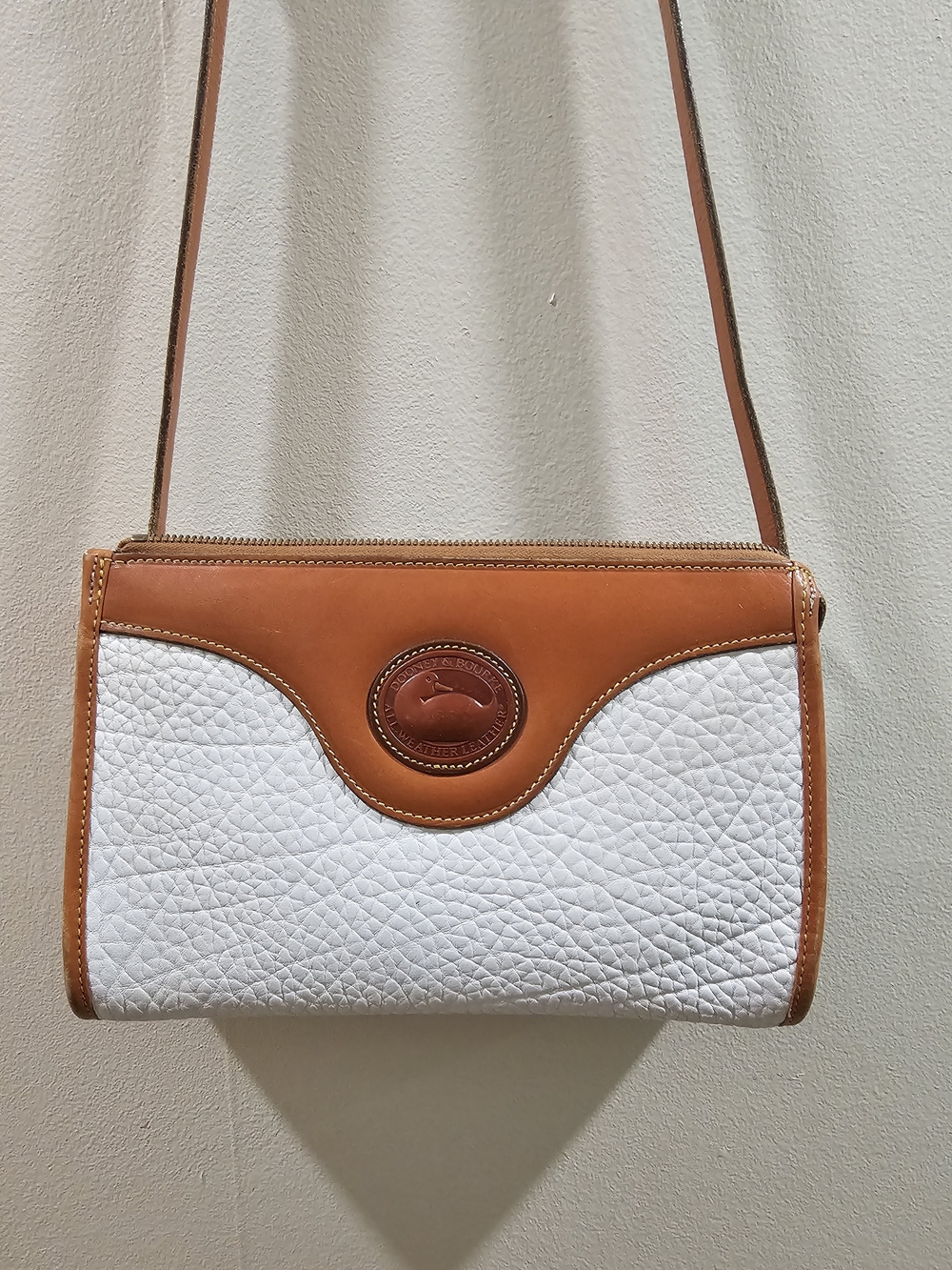 Dooney & Bourke White and Tan Leather Shoulder Bag